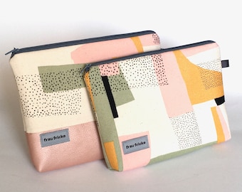Cosmetic bag toiletry bag "Wallpaper" made of solid designer fabric with light goggle shimmer and inside with oilcloth