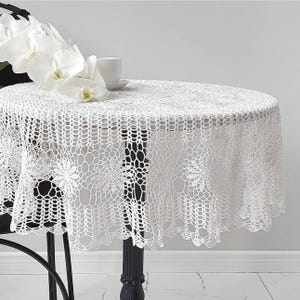 Large Round Crochet Tablecloth - 105 cm / 41”, Floral Lace Design, Handmade Cotton-Linen Doily, Milk Color, Vintage-Inspired Table Decor