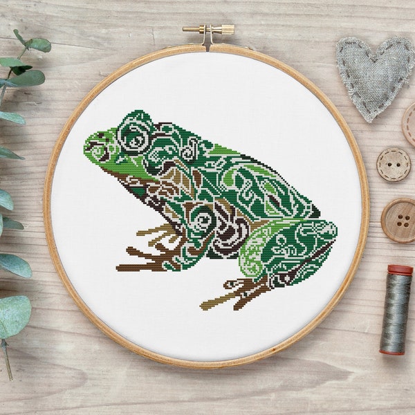 Mandala Frog Cross Stitch, Frog Cross Stitch Pattern, Mandala Animal Cross Stitch, Abstract Cross Stitch, Cross Stitch Nature, Pattern PDF