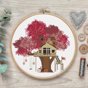 Autumn Cross Stitch Pattern, Nature Cross Stitch, Fantasy House Cross Stitch Pattern, Seasons Cross Stitch, Fall Cross Stitch Pattern PDF