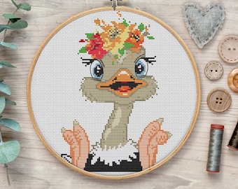 Baby Ostrich Cross Stitch Pattern, Nursery Cross Stitch Pattern PDF, Cross Stitch Pattern Funny, Cute Cross Stitch Pattern, Ostrich Chick