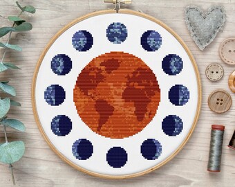 Moon Phases Cross Stitch Pattern, Earth Cross Stitch Pattern, Abstract Cross Stitch, Cross Stitch Pattern Geometric, Boho Cross Stitch PDF