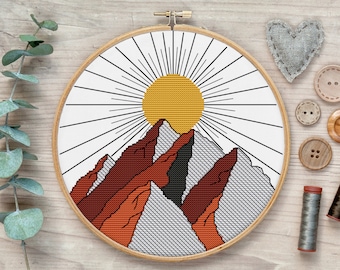 Mountains Cross Stitch Pattern, Sunset Cross Stitch, Modern Cross Stitch Pattern, Abstract Cross Stitch, Boho Cross Stitch Pattern PDF