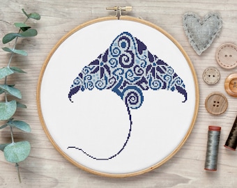 Manta Ray Cross Stitch Pattern, Stingray Cross Stitch Pattern, Mandala Cross Stitch Pattern, Fish Cross Stitch Pattern, Fantasy Cross Stitch