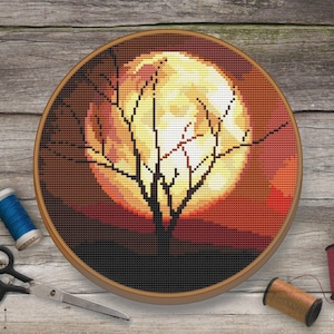 Sonnenuntergang Kreuzstich Muster, Landschaft Kreuzstich Muster, Natur Kreuzstich, Fantasy Kreuzstich, Kreuzstich Baum, Kreuzstich PDF