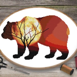 Bear Cross Stitch Pattern, Landscape Cross Stitch Pattern, Modern Cross Stitch, Nature Cross Stitch, Fantasy Cross Stitch, Cross Stitch Tree