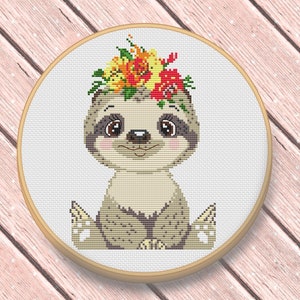 Sloth Baby Cross Stitch Pattern. Nursery Cross Stitch Pattern PDF. Baby Animals Funny Pattern. Cute Cross Stitch Pattern.