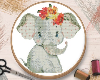 Elephant Baby cross stitch pattern. Nursery Cross Stitch Pattern PDF. Baby Animals Funny Pattern. Cute Cross Stitch Pattern.