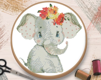 Elephant Baby cross stitch pattern. Nursery Cross Stitch Pattern PDF. Baby Animals Funny Pattern. Cute Cross Stitch Pattern.