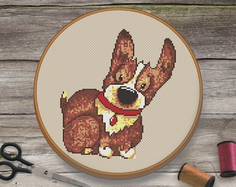 Funny Corgi Cross Stitch Pattern Modern. Corgi gifts. Cute Corgi Dog Cross Stitch Pattern. Embroidery Pattern