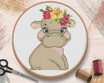 Hippopotamus Baby cross stitch pattern. Nursery Cross Stitch Pattern PDF. Baby Animals Funny Pattern. Cute Cross Stitch Pattern.