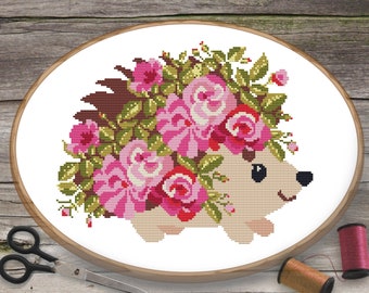 Hedgehog Cross Stitch Pattern, Floral Cross Stitch, Cute Cross Stitch, Fantasy Cross Stitch, Animal Cross Stitch, Funny Cross Stitch Pattern