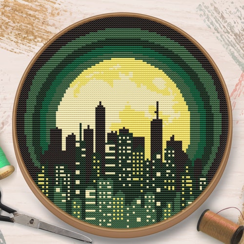 Skyline Cross Stitch Night City Cross Stitch Pattern Modern | Etsy