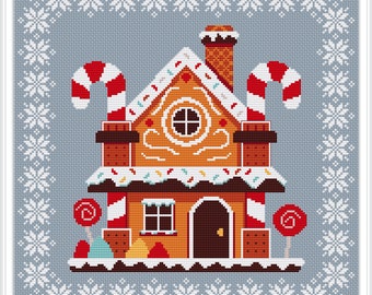 Christmas Gingerbread House Cross Stitch Pattern, Christmas Cross Stitch, Merry Christmas Sampler PDF, Winter pattern, XMas Tree PDF