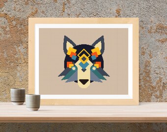 Wolf Cross Stitch Pattern / Geometric Wolf / Wolf Ornament Cross Stitch / Crewel Wolf Pattern / Wolf Counted Cross Stitch Pattern