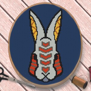 Bunny Rabbit Cross Stitch Pattern. Trival Ethnic cross stitch. Boho Embroidery. Easy Beginner Pattern, Funny Embroidery.Counted Cross Stitch