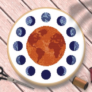 Moon Phases Cross Stitch Pattern, Earth Cross Stitch Pattern, Abstract Cross Stitch, Cross Stitch Pattern Geometric, Boho Cross Stitch PDF image 2