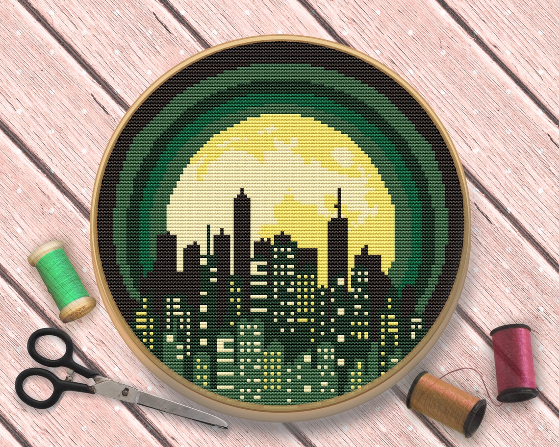 Skyline Cross Stitch Night City Cross Stitch Pattern Modern | Etsy