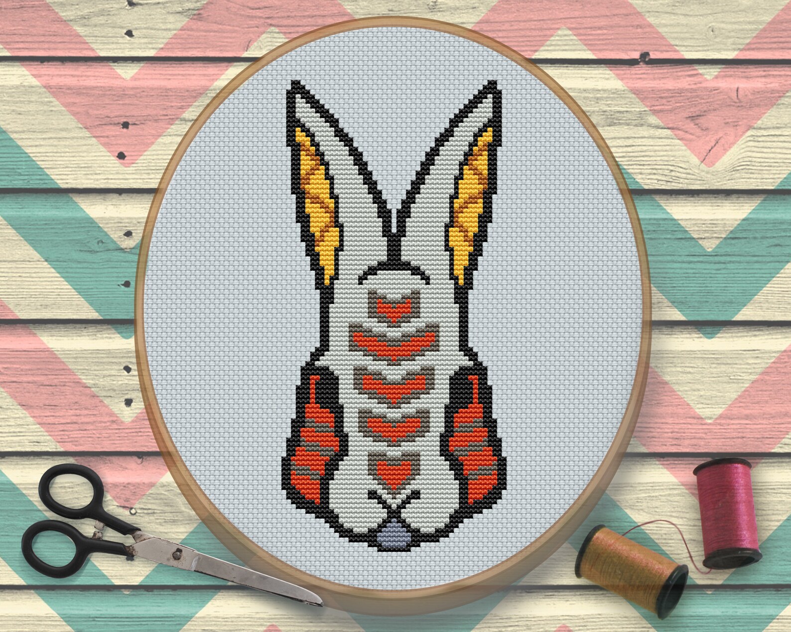 Bunny Rabbit Cross Stitch Pattern. Trival Ethnic Cross Stitch. Boho ...