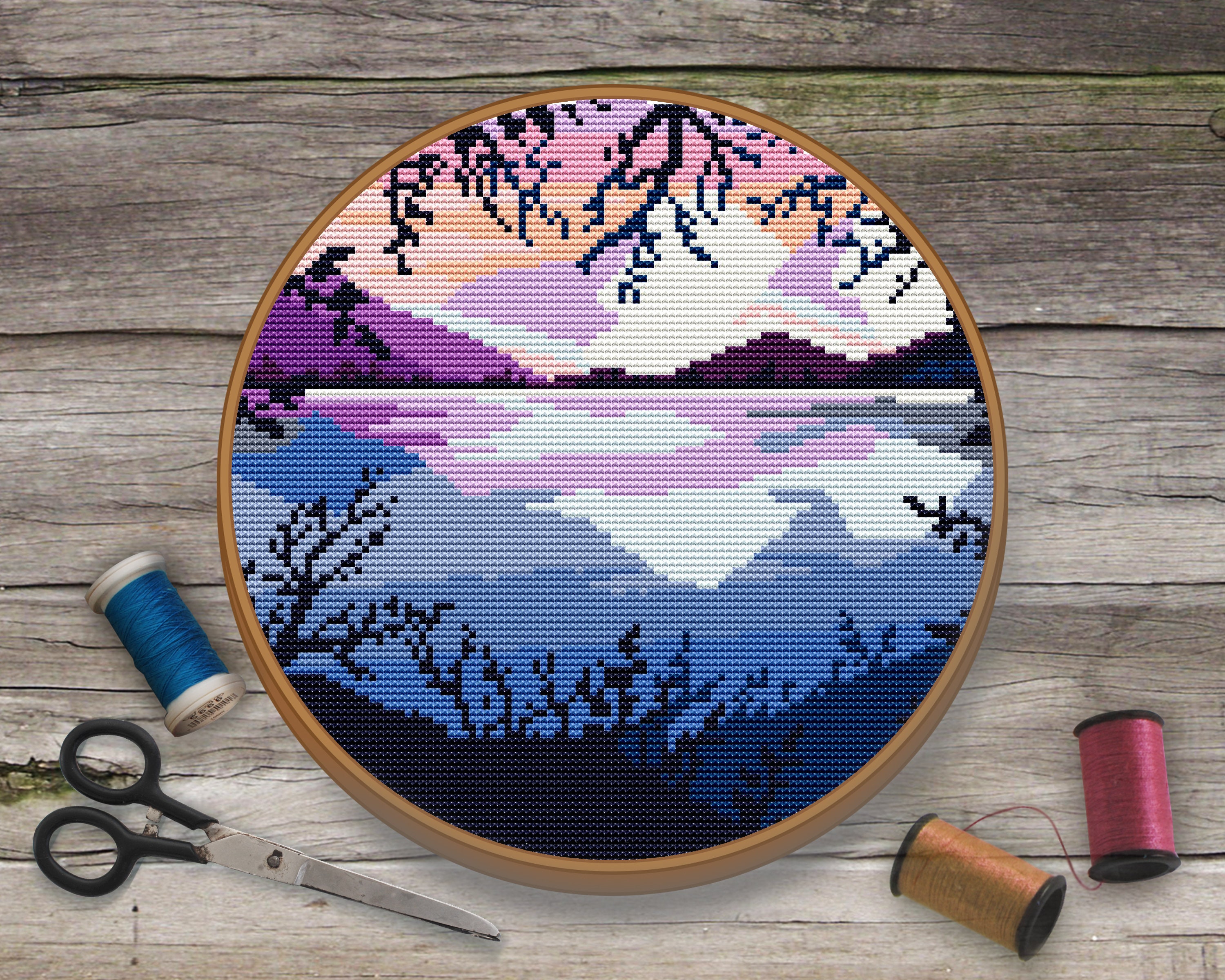 Lake Cross Stitch Landscape Cross Stitch Nature Cross Etsy