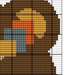 Peut inclure: Mod&egrave;le de point de croix repr&eacute;sentant un ours brun avec une fleur jaune, orange et bleue sur sa poitrine.
