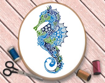 Seahorse Cross Stitch Pattern, Fish Cross Stitch Pattern, Mandala Cross Stitch, Cross Stitch Fantasy, Nature Cross Stitch, Cross Stitch PDF