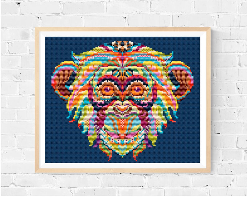Mandala Monkey Embroidery Cross Stitch Pattern for Download, Cross ...