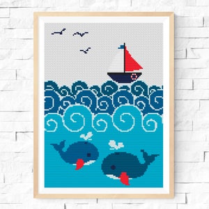 Boy Nursery Cross Stitch Pattern, Baby Boy Cross Stitch Pattern, Whale ...