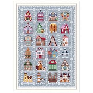 Christmas House Cross Stitch Advent Calendar. Christmas House Cross Stitch Pattern, Merry Christmas Sampler PDF, Winter cross stitch pattern