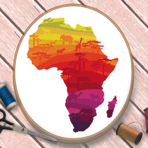 Afrika Kontinent Kreuzstich Muster, Regenbogen Kreuzstich Muster, Tier Kreuzstich, Karte Kreuzstich, Safari Kreuzstich Muster