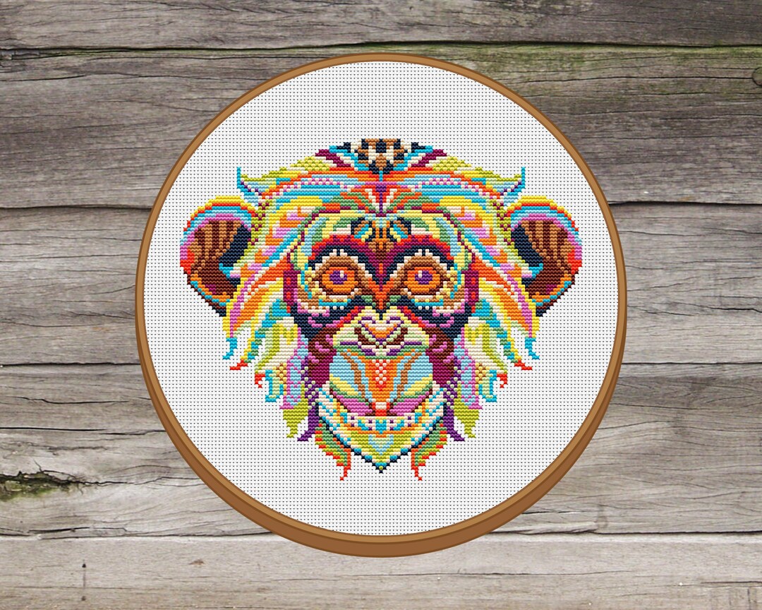Mandala Monkey Embroidery Cross Stitch Pattern for Download, Cross ...