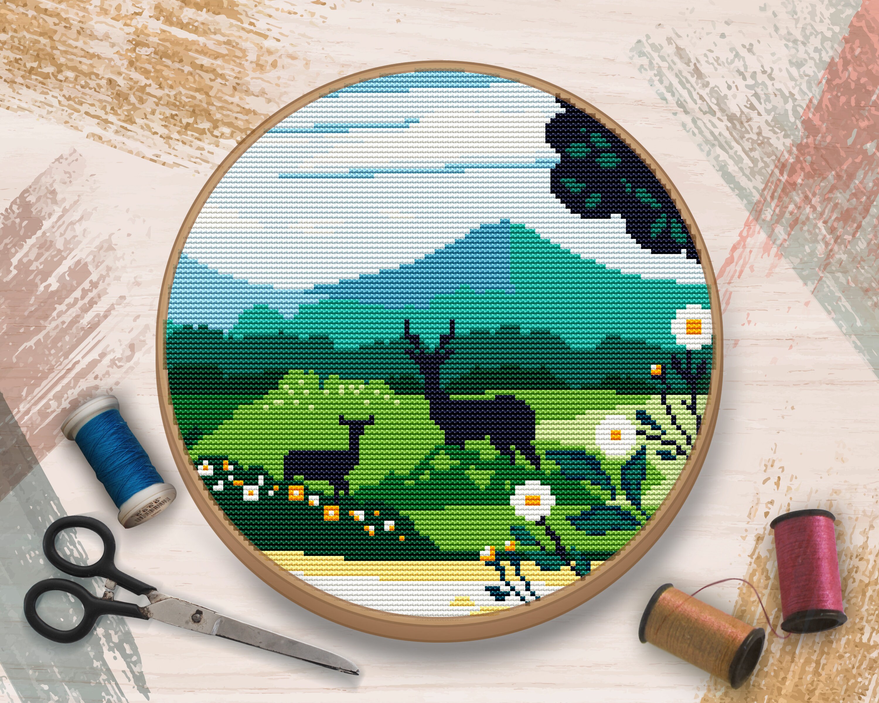 Spring Landscape Modern Cross Stitch Pdf Nature Cross Stitch - Etsy