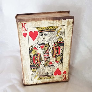 Livre de rangement rectangulaire de style vintage, décoré de la carte à jouer Roi de coeur - 33,2 cm