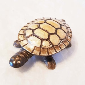 Unusual vintage brass and enamel Tortoise shaped trinket box, jewellery box, ring holder, metal oddity dish, vanity dish