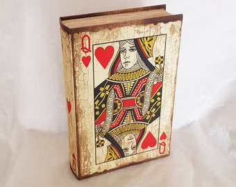 Vintage style rectangular storage book, decorated with the Queen of Hearts playing card design-33.2cm