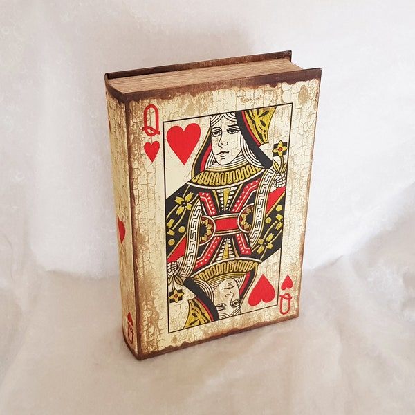 Vintage style rectangular storage book, decorated with the Queen of Hearts playing card design-33.2cm
