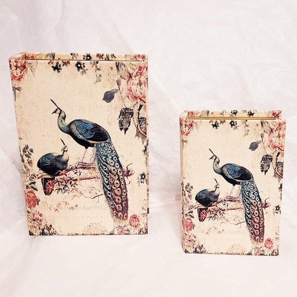 Coppia di libri di archiviazione in stile vintage, decorati con un attraente design Peacock in stile Steampunk-27cm