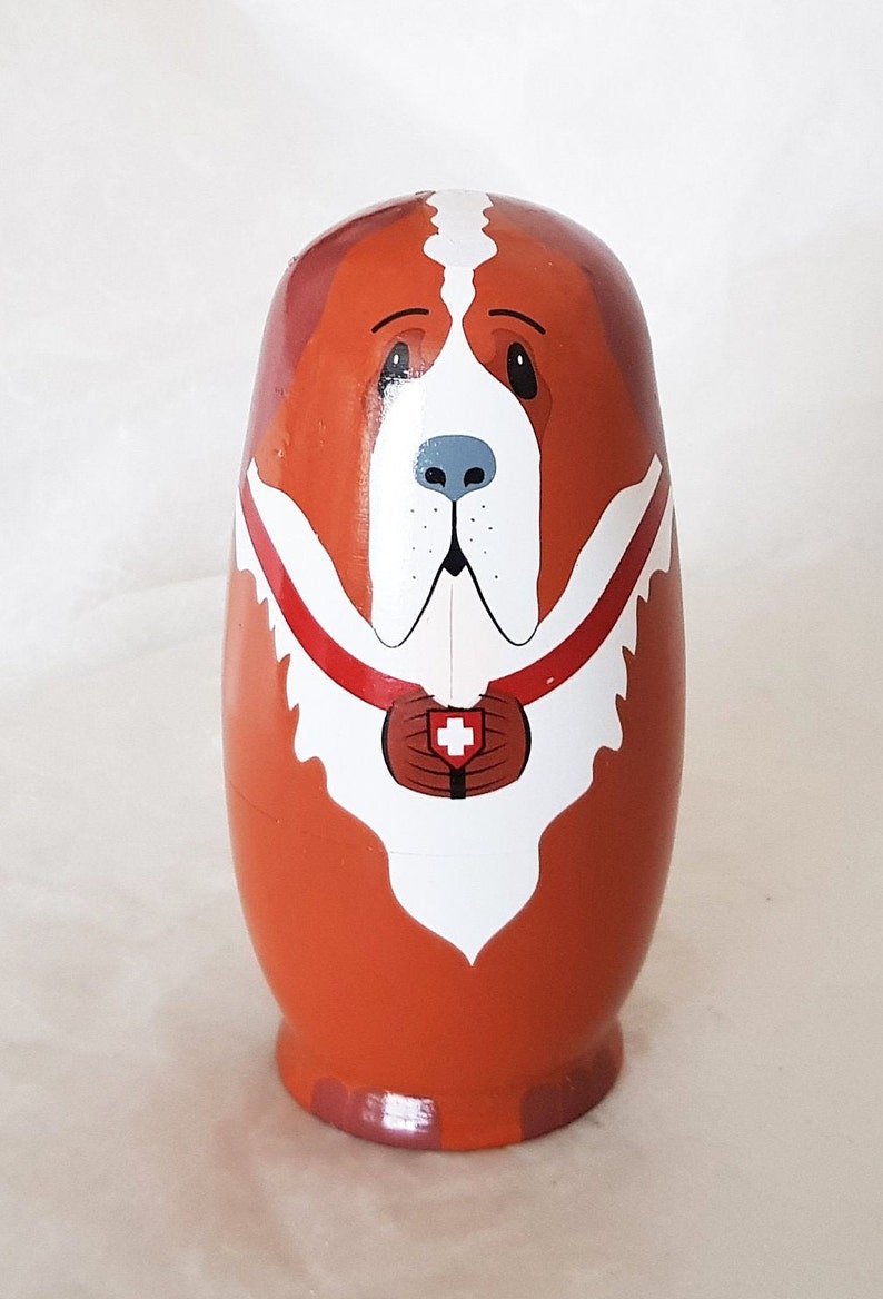 Set of 5 hand painted Dog Russian dolls, consists of a St Bernard, Golden retriever, Bulldog, Beagle & Pug 14.5cm-Vintage collectable image 7