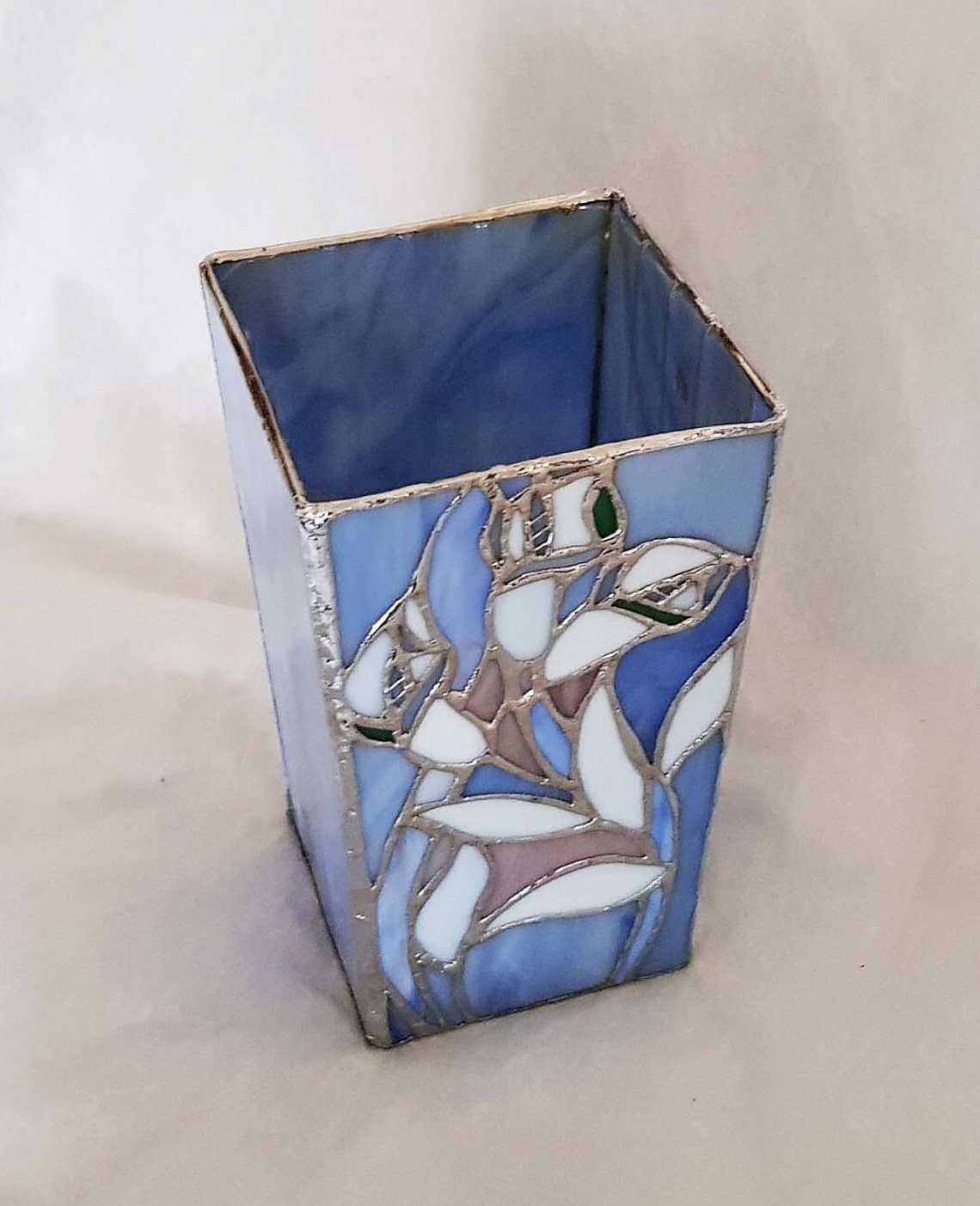 Vintage stained glass vase beautiful floral design in shades Etsy