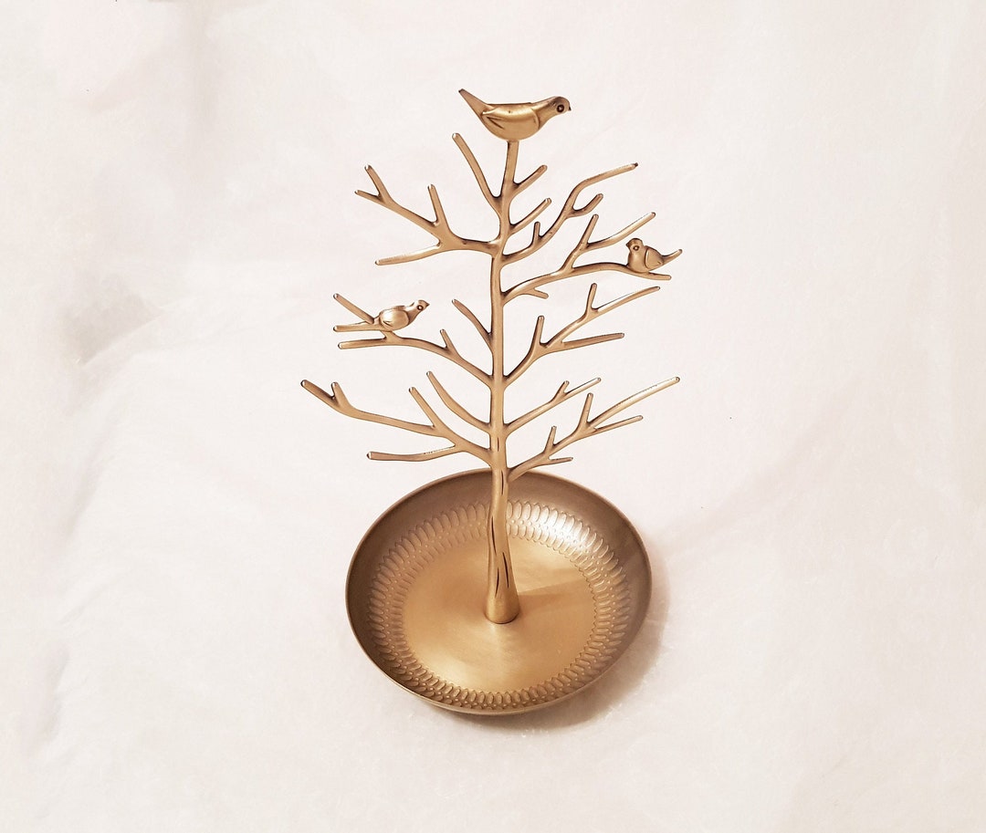 Vintage Style Brass Metal Jewellery Stand, Beautiful Tree Design With 3