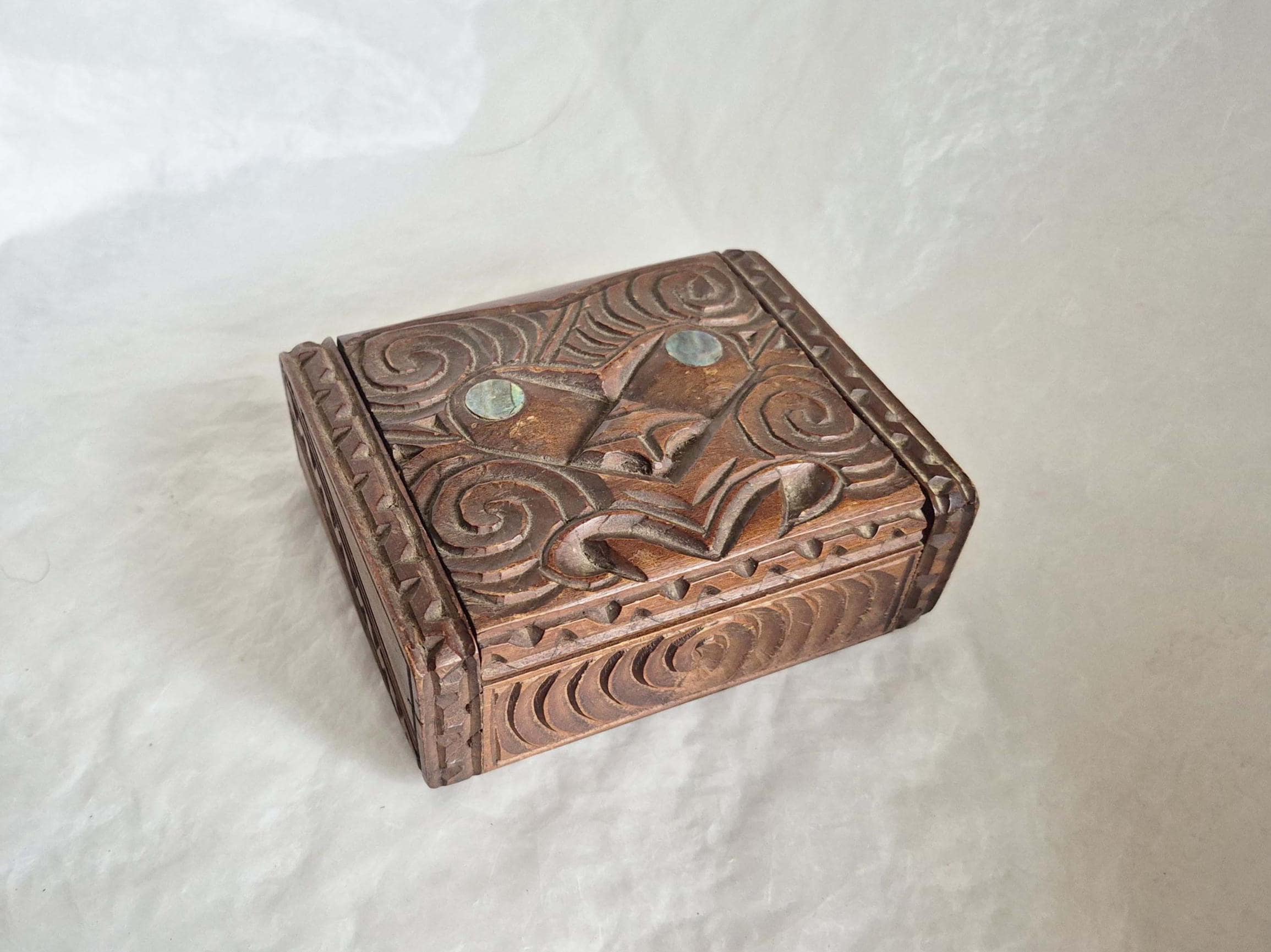 Large Vintage 1940s Rectangular Maori Tiki Hand Carved Wood