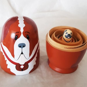 Set of 5 hand painted Dog Russian dolls, consists of a St Bernard, Golden retriever, Bulldog, Beagle & Pug 14.5cm-Vintage collectable image 8