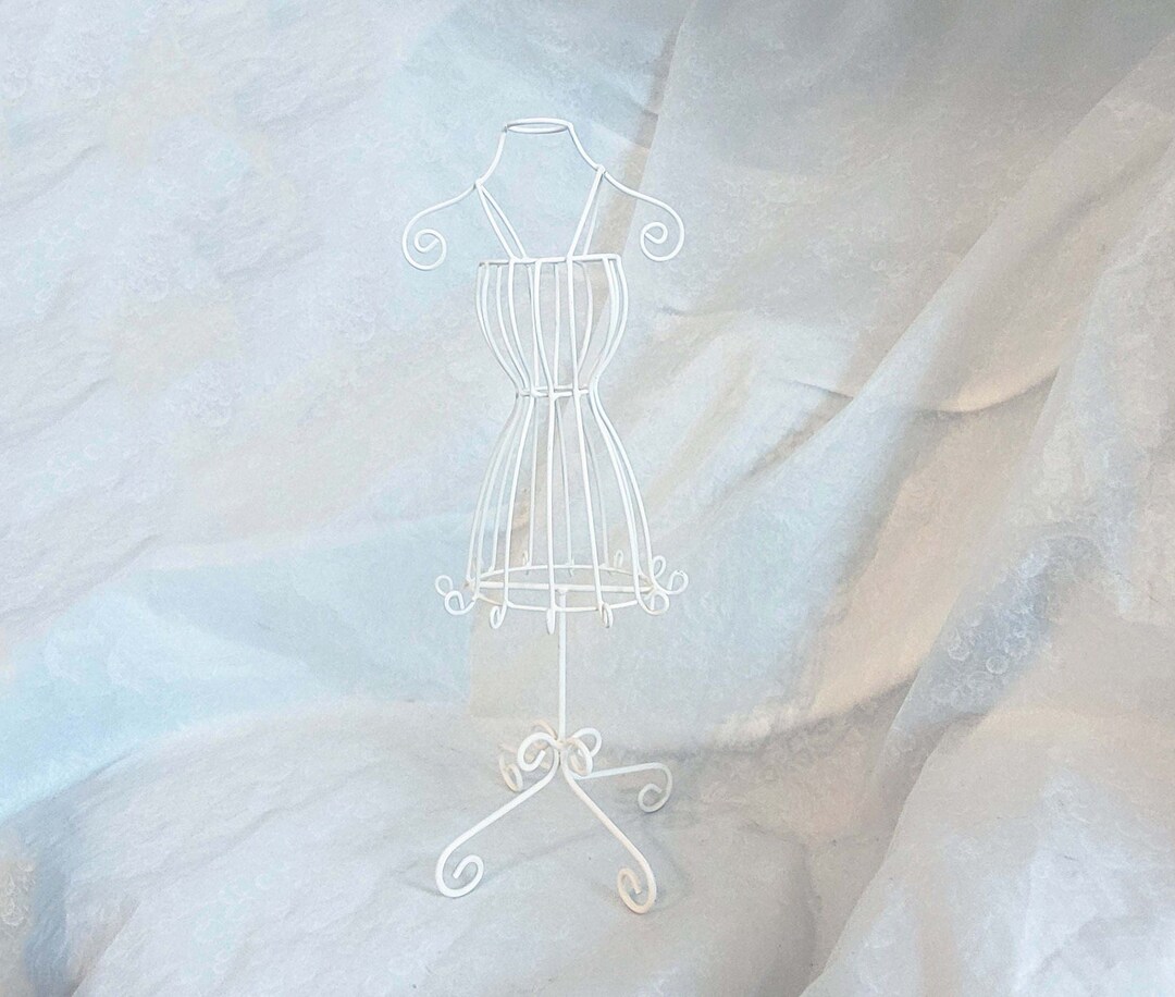 Vintage Beige Metal Mannequin Jewellery Stand, Beautiful Wire Dress