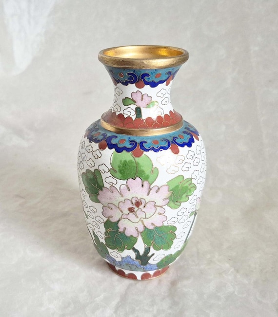 ヴィンテージ花七宝ミニ花瓶、エナメル真鍮 (13.5 cm) - Etsy 日本