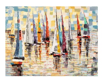 Modern Boats Original Oil Painting