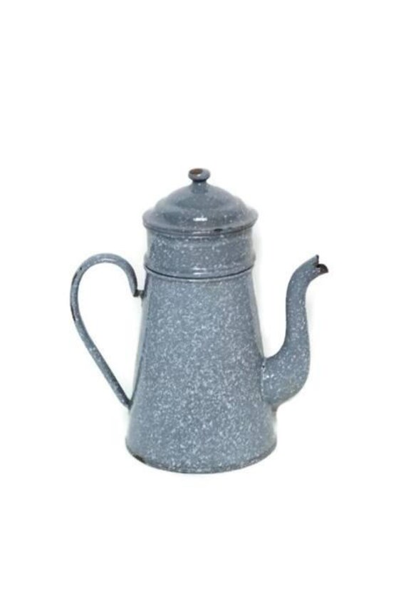 Gris Moucheté Cafetière Vintage de La Décoration Cuisine Français FrancePot Émaillé Café