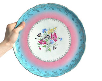 Colorful Digoin Sarreguemines vintage cake plate from France with floral motif "Orsay"