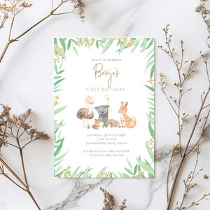 Australian animal Birthday Invitation koala invitation greenery invite Eucalyptus Editable Digital Invitation Instant download