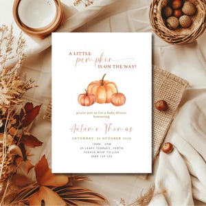 A Little Pumpkin Baby Shower Invitation, Fall Baby Shower Invite, Editable,