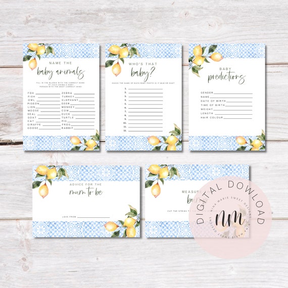 Amalfi Coast party Lemon theme Amalfi Baby Shower lemon Game bridal shower Amalfi Printable Italian invitation Mediterranean tiles games